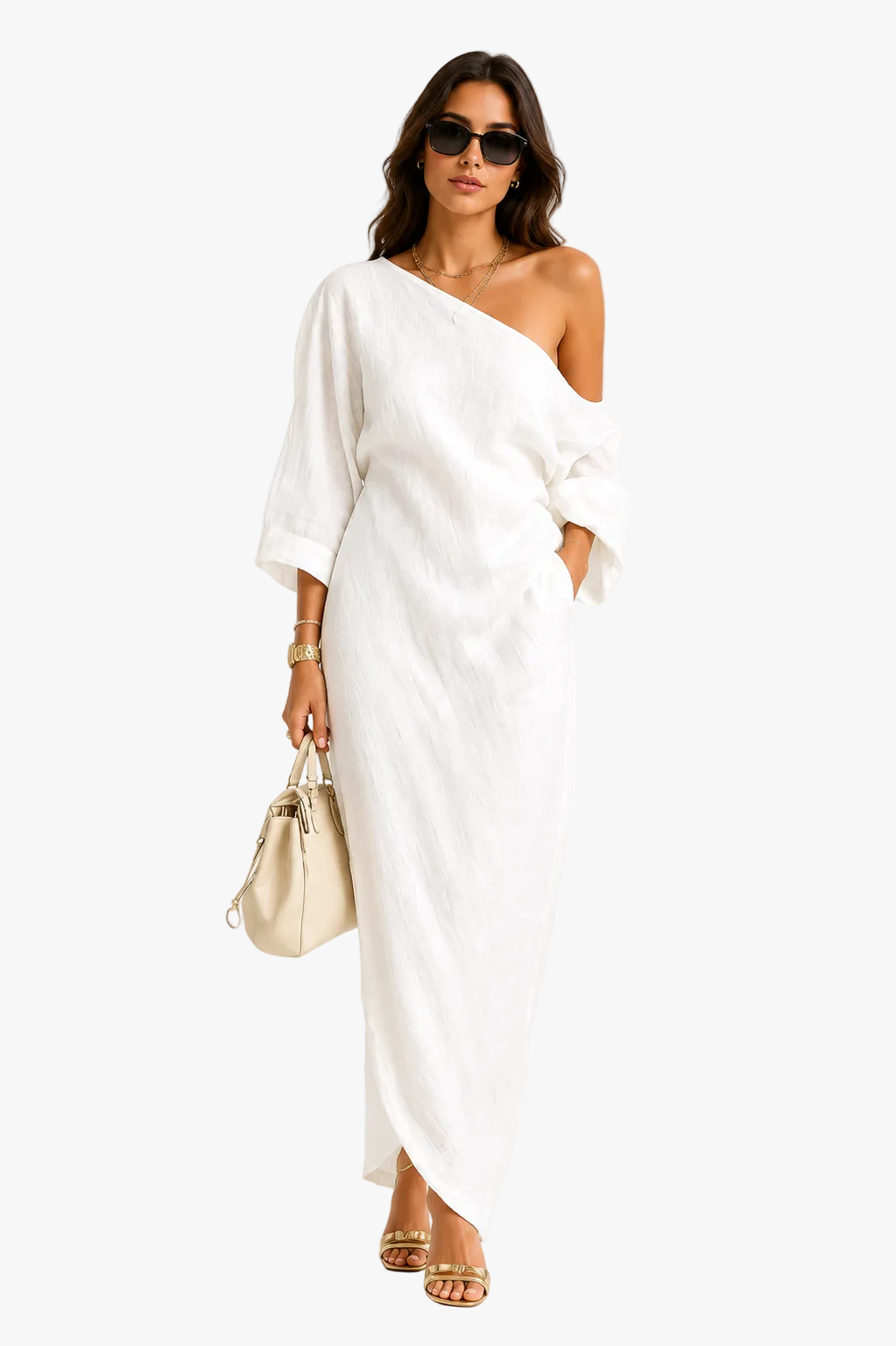 Elena | Vestido elegante largo asimétrico blanco