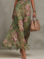 Vestido Maxi Halter en Chiffon Verde con Flores