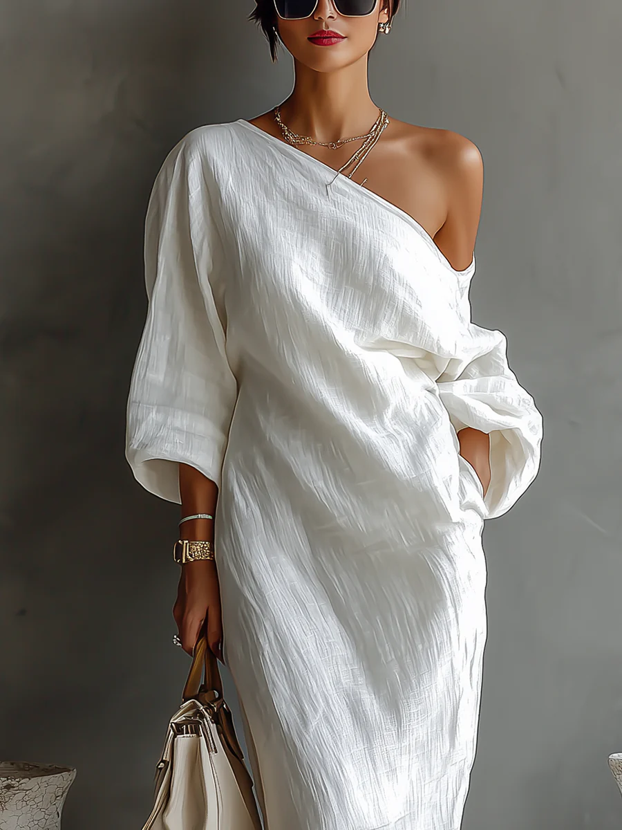 Elena | Vestido elegante largo asimétrico blanco