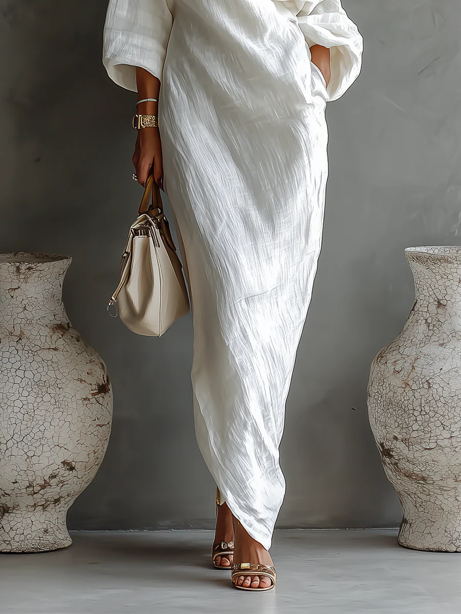 Elena | Vestido elegante largo asimétrico blanco