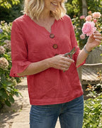 Laura | Blusa de lino con volantes y botones